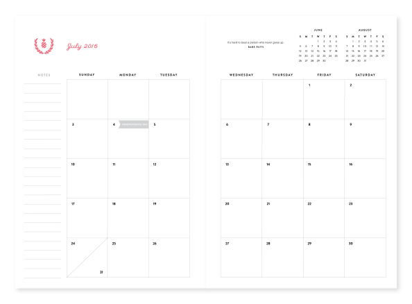 Simplified Planner Monthly Pages