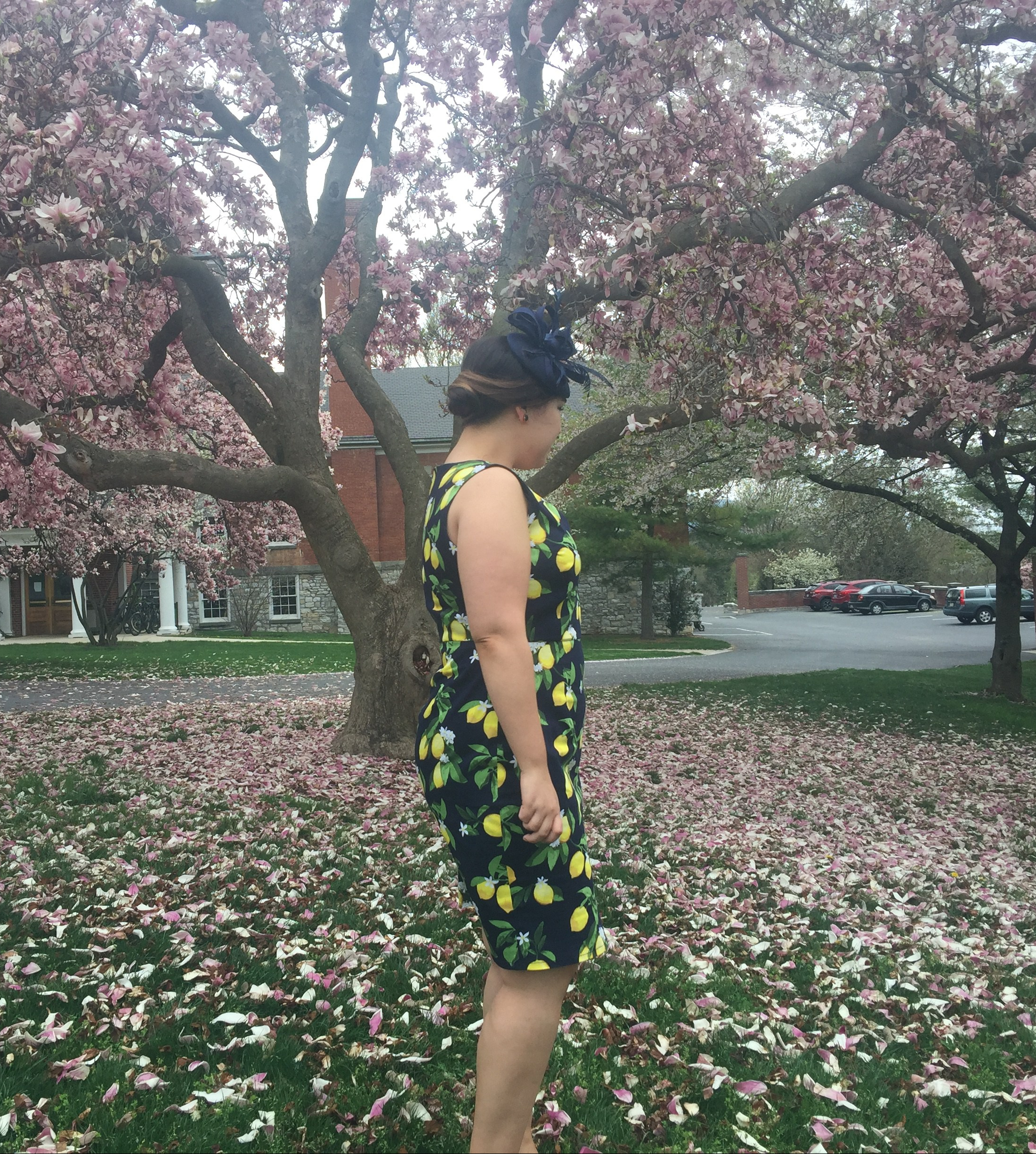 Side view of Lemon print dress
